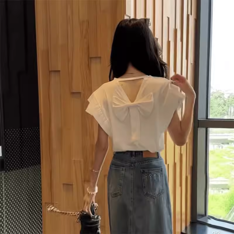 リボンブラウス バックリボン 優美な背中リボン付きブラウス