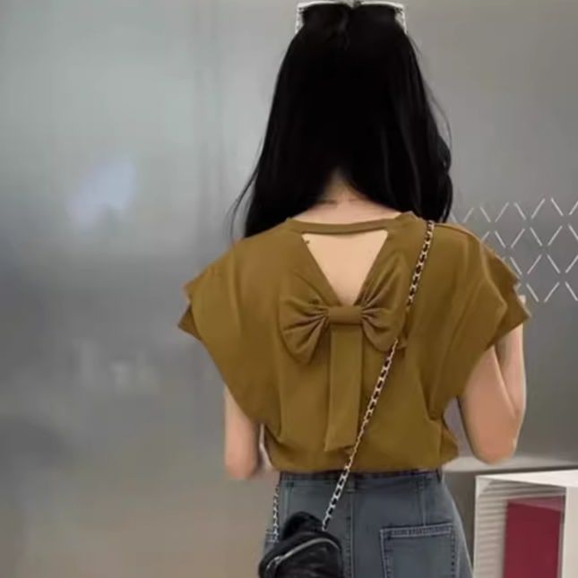 リボンブラウス バックリボン 優美な背中リボン付きブラウス