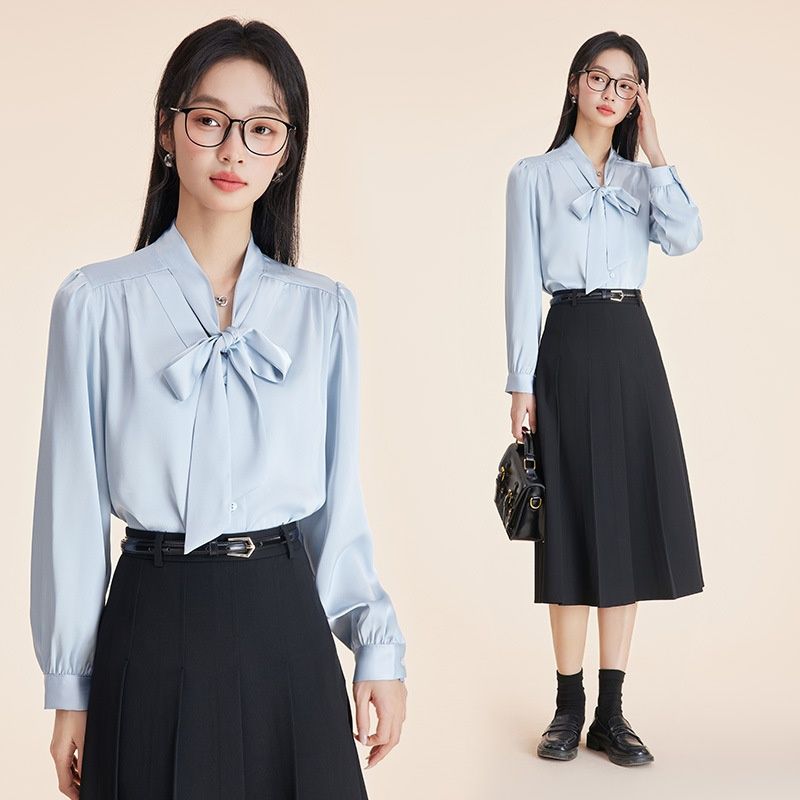 リボンブラウス エレガントパフスリーブスーツリボン