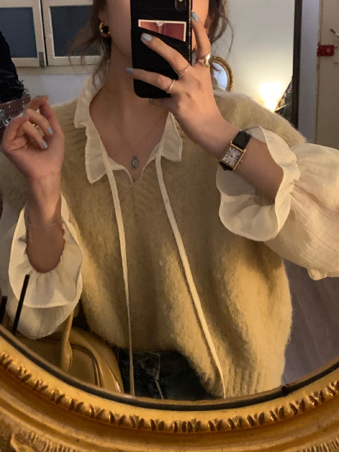 リボンブラウス ふんわりフリルネック長袖ブラウス通勤着回し