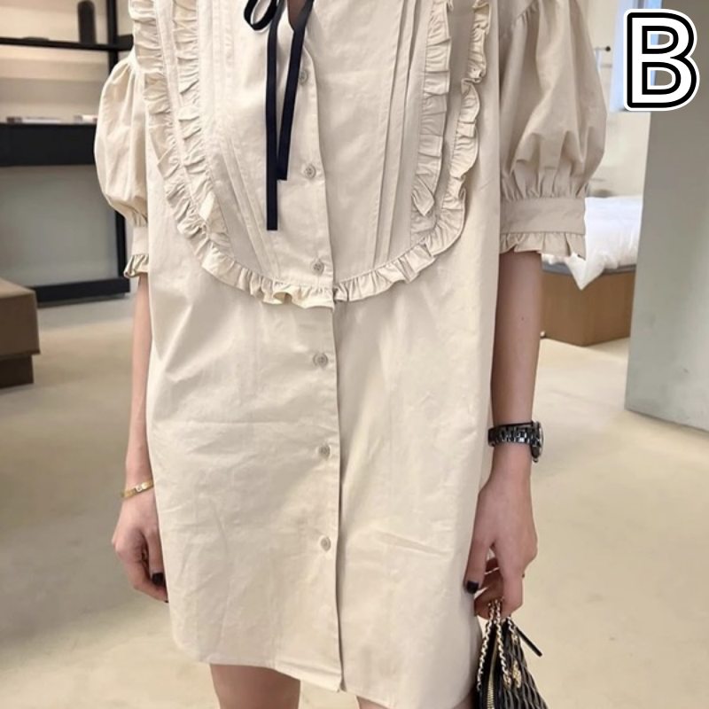 宮廷風フリルリボンブラウス半袖レディース