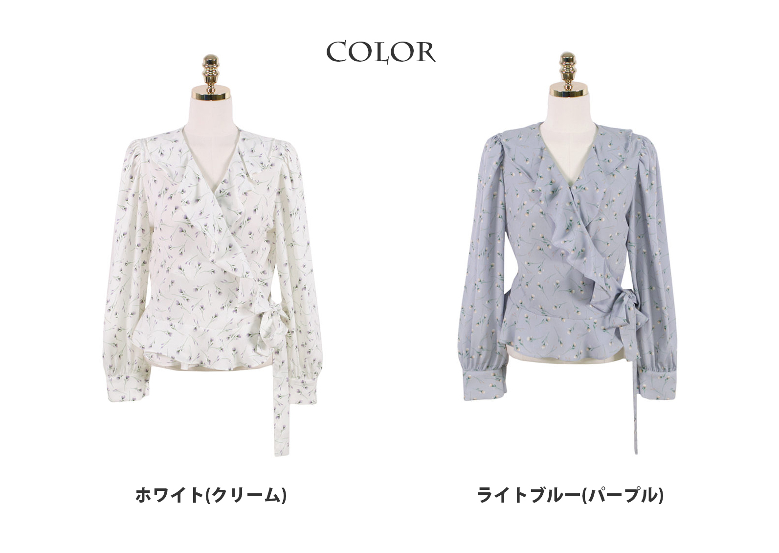 花柄深Vネックウエストリボンブラウス