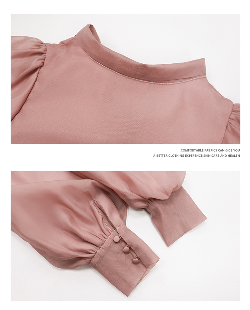 リボンブラウス 春の新作 エレガント ボウタイリボン パフスリーブ シフォンブラウス