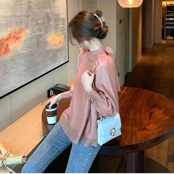 リボンブラウス 2025春夏新作 背面リボン シフォンブラウス 長袖 韓国風