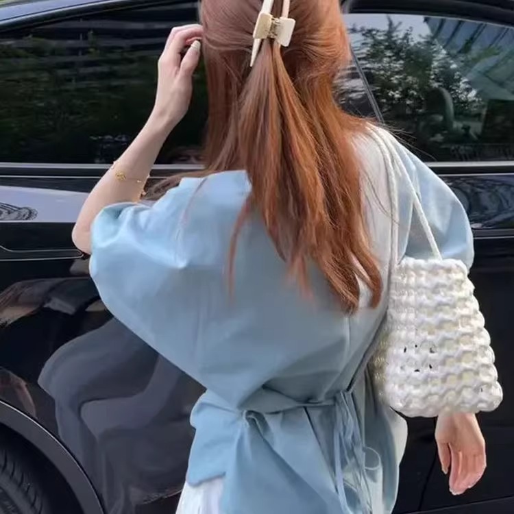 リボンブラウス 背中リボン結び ゆったりブラウス