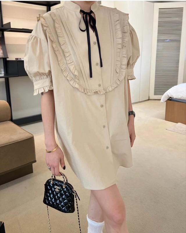 宮廷風フリルリボンブラウス半袖レディース