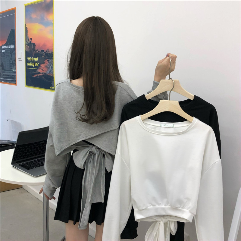 リボンブラウス 秋冬新作バックリボンプルオーバー長袖着回しトップス