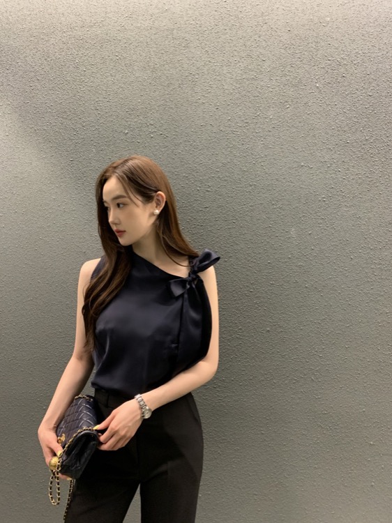 リボンブラウス 袖リボン付きノースリーブブラウス韓国風
