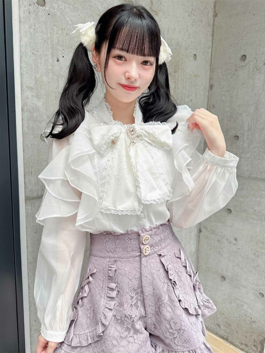 リボンブラウス ビックリボン 優美な宝石リボン飾りブラウス