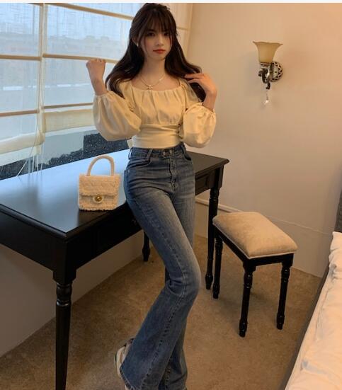 女性用ゆったりリボンブラウス長袖シャツ