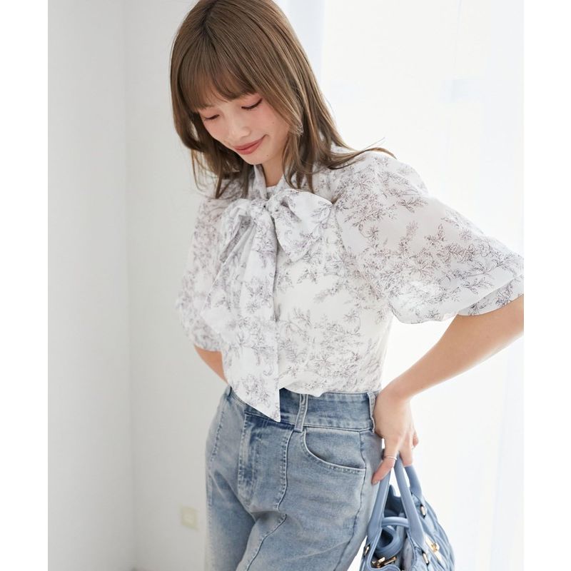 リボンブラウス ビックリボン 優美なリボン襟ブラウス