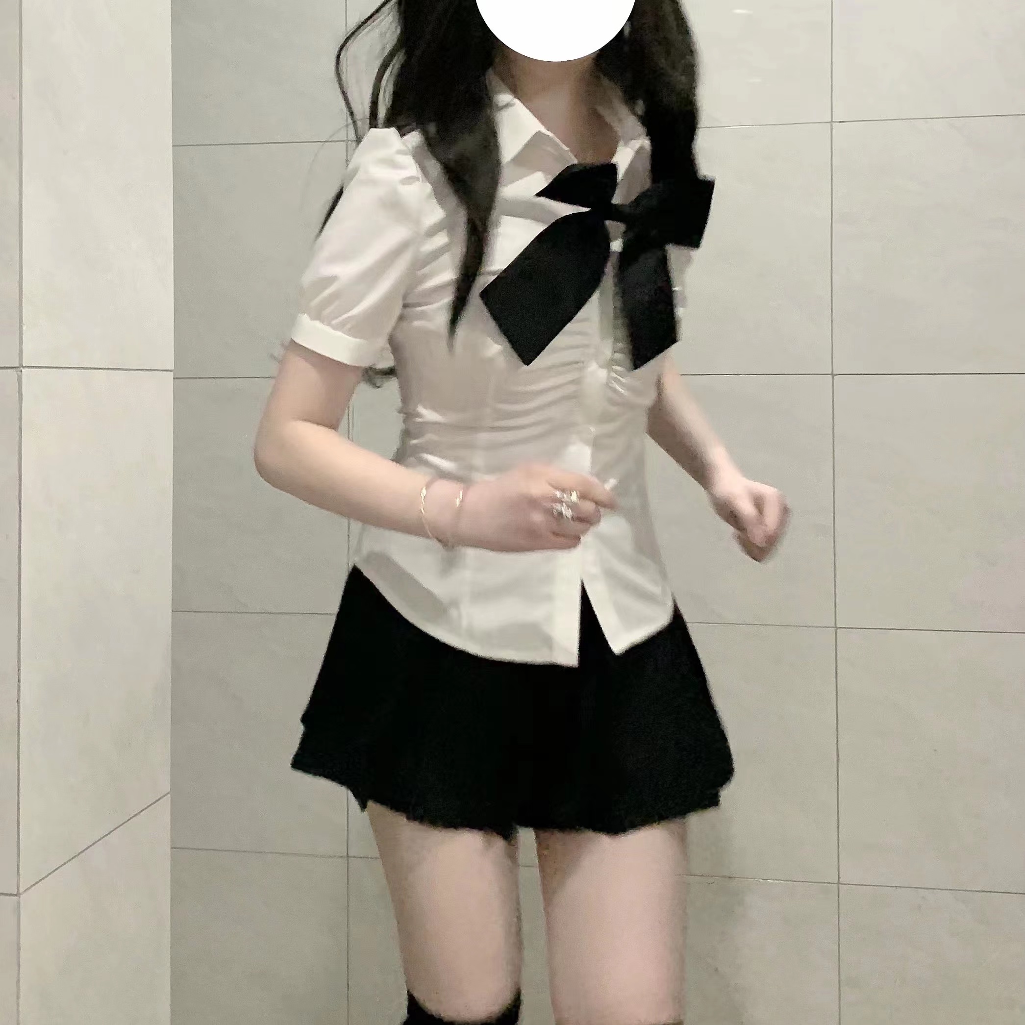リボンブラウス バックリボン 優美なバックリボン半袖ブラウス