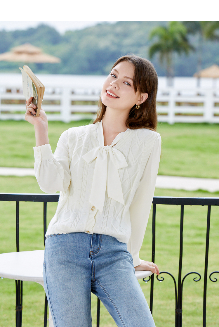 リボンブラウス スーツリボン 優美なネックラインリボンブラウス