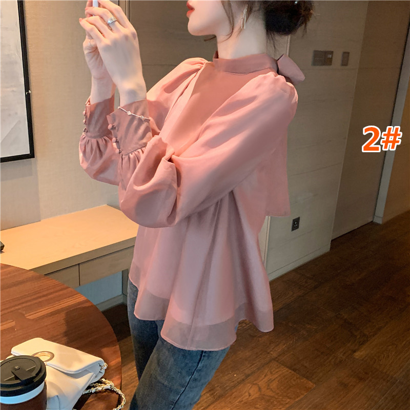 リボンブラウス 2025春夏新作 背面リボン シフォンブラウス 長袖 韓国風