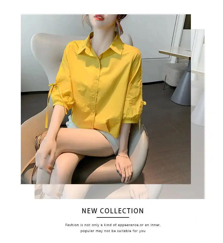 袖リボンブラウス 白 襟付き 七分袖 きれいめ 通勤