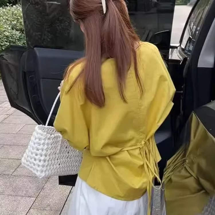 リボンブラウス 背中リボン結び ゆったりブラウス