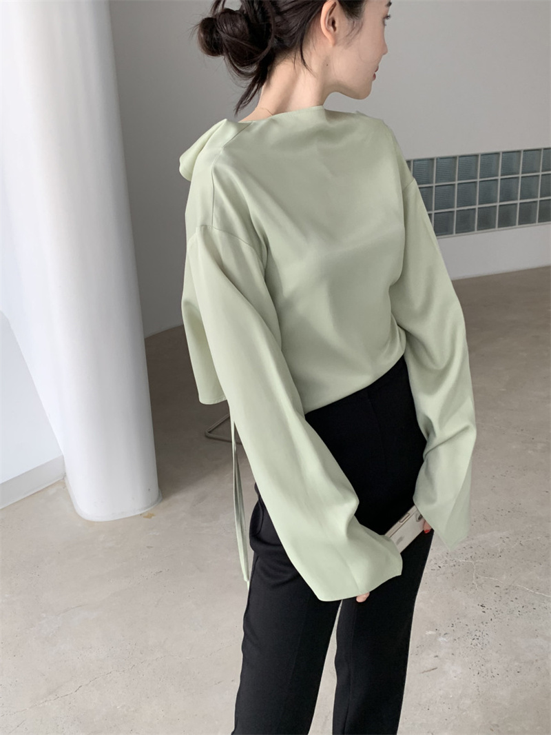 リボンブラウス 秋の新作バックリボン韓国風カジュアルブラウス