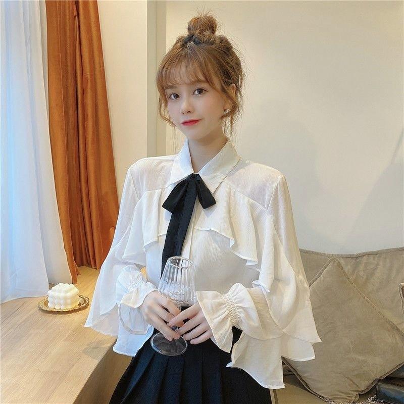 リボンブラウス ボウタイリボン 優美なフリルレイヤード ボウタイブラウス