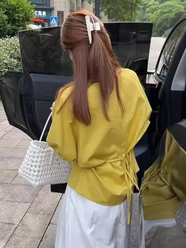 リボンブラウス 背中リボン結び ゆったりブラウス