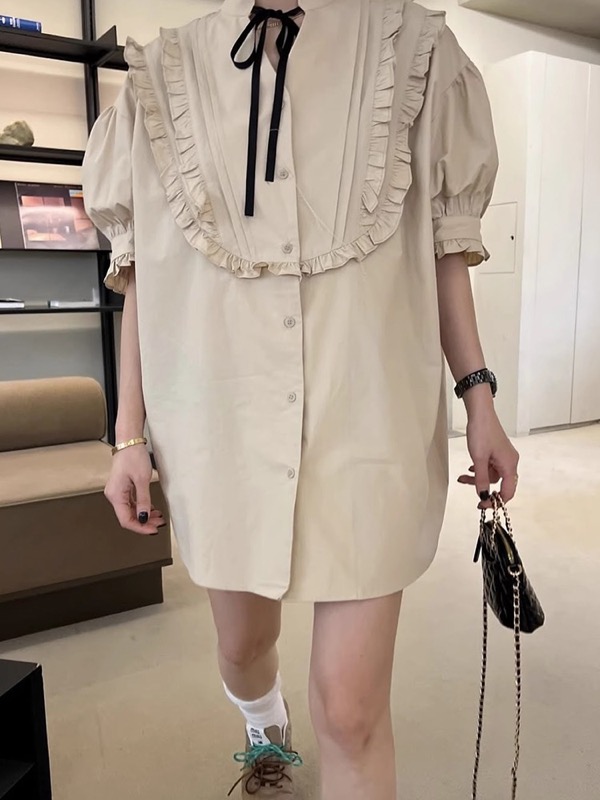 宮廷風フリルリボンブラウス半袖レディース