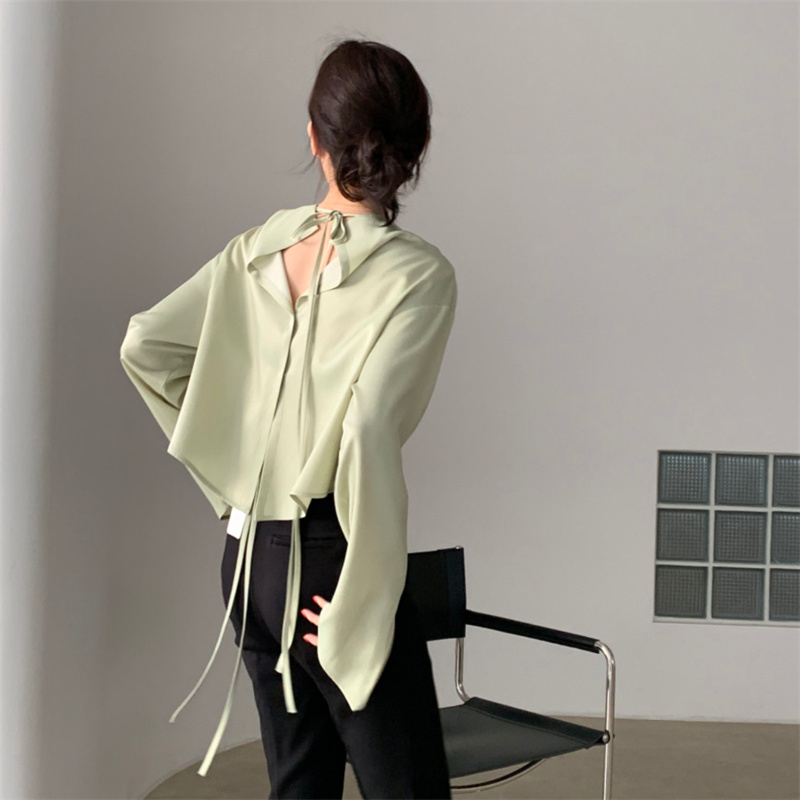 リボンブラウス 秋の新作バックリボン韓国風カジュアルブラウス