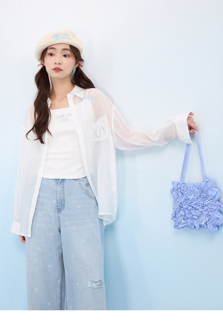 リボンブラウス 透け感シアーリボンブラウス