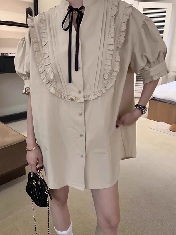 宮廷風フリルリボンブラウス半袖レディース