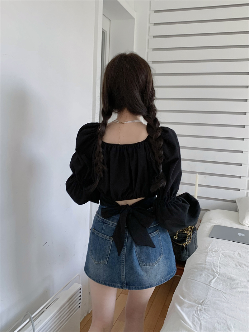 秋の新作 スクエアネック バックリボンブラウス