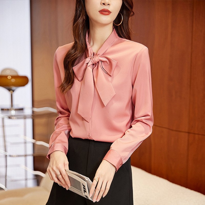 リボンブラウス エレガント長袖ボウタイリボン付きブラウス
