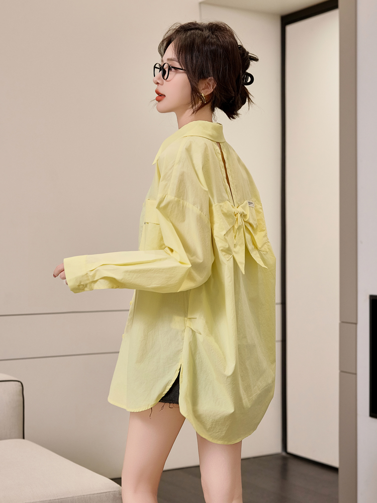 リボンブラウス バックリボン 背中結び目ゆったり長袖ブラウス