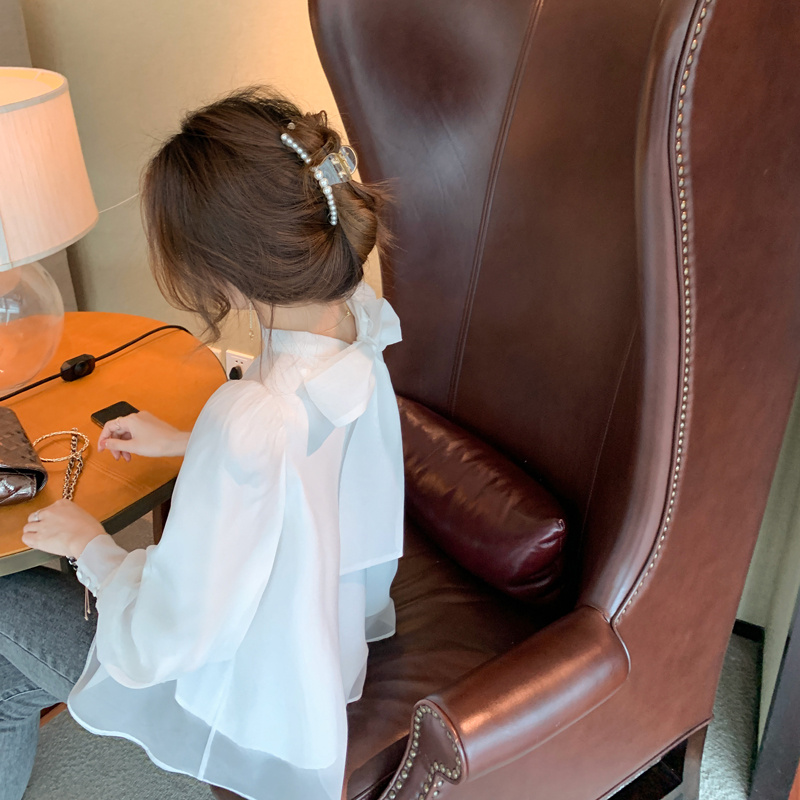 リボンブラウス 春の新作 エレガント ボウタイリボン パフスリーブ シフォンブラウス