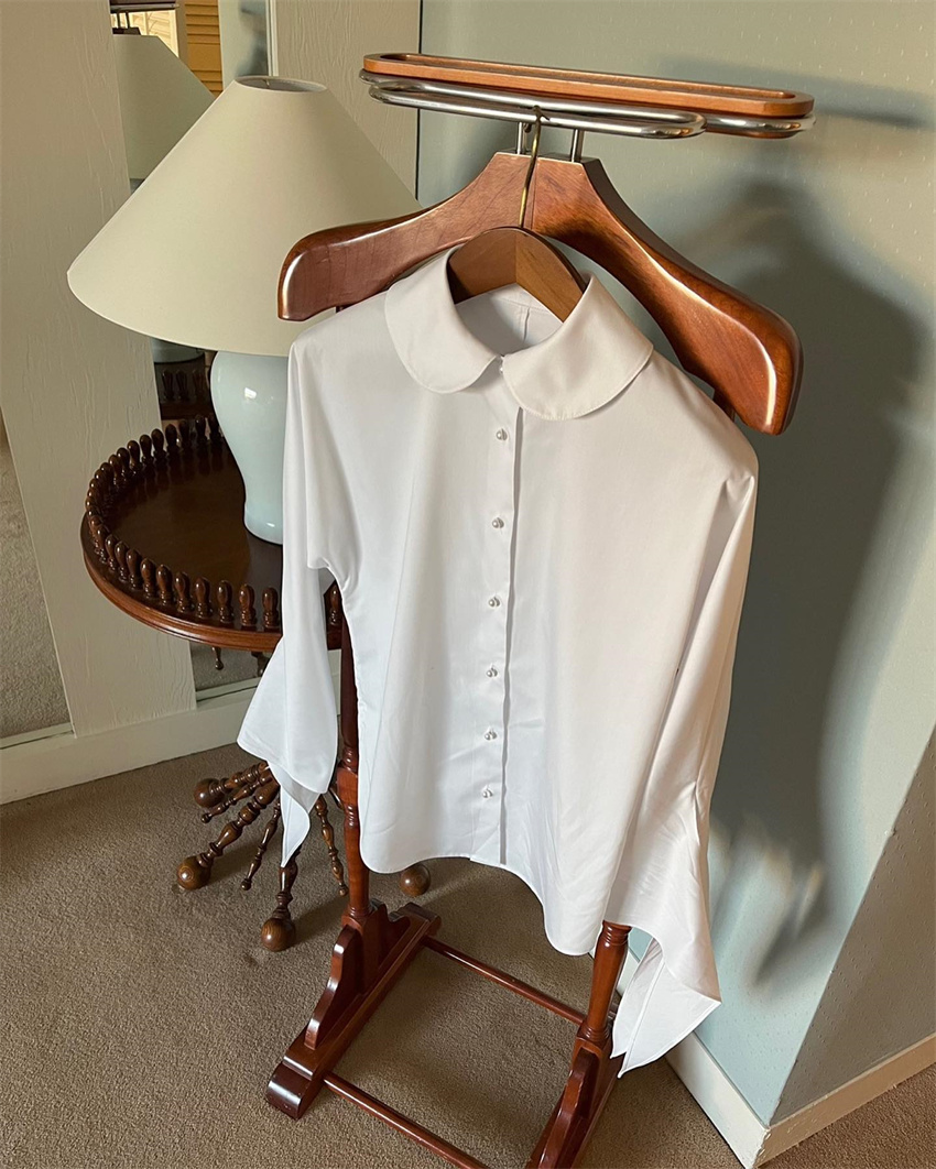 パール風ボタン袖リボンブラウス上品白シャツ