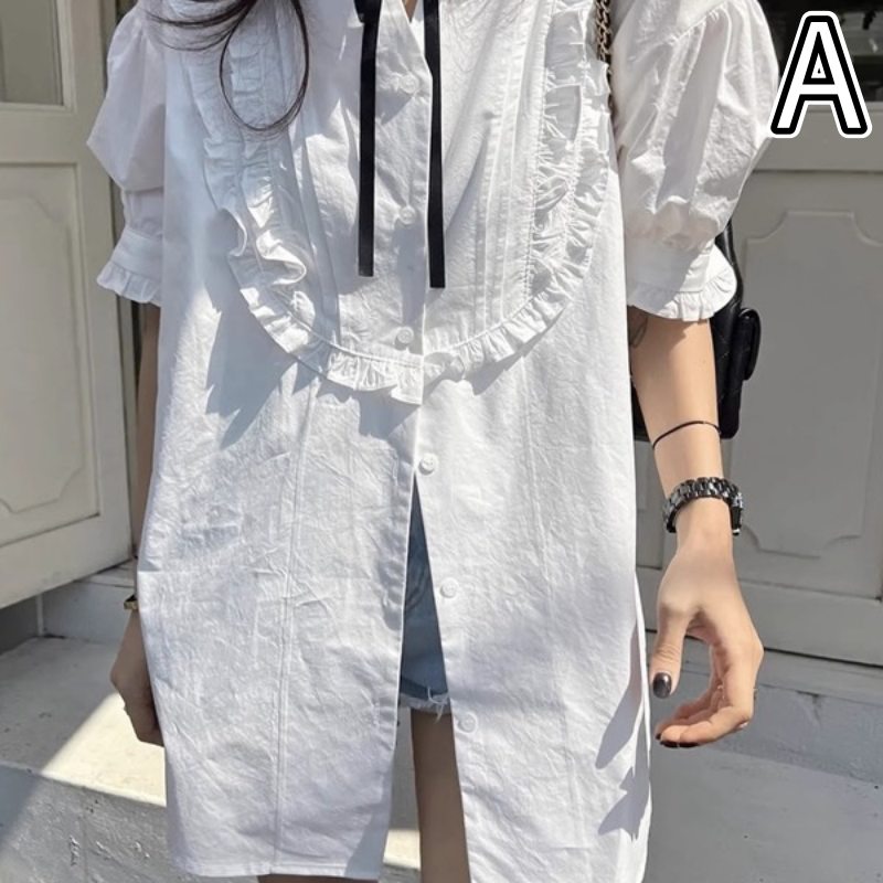 宮廷風フリルリボンブラウス半袖レディース