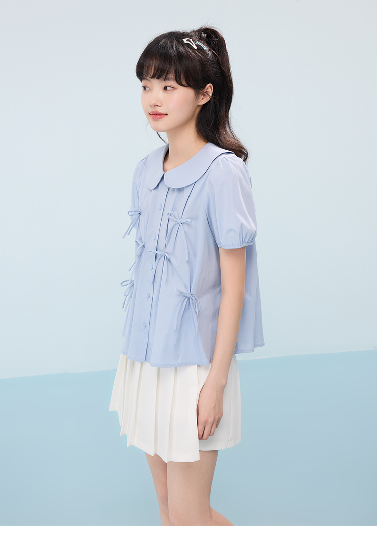 リボンブラウス 優美な丸襟リボンブラウス