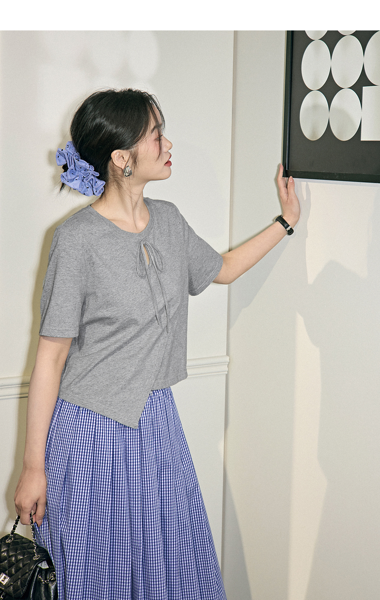 リボンブラウス 胸元リボン付き半袖ブラウス