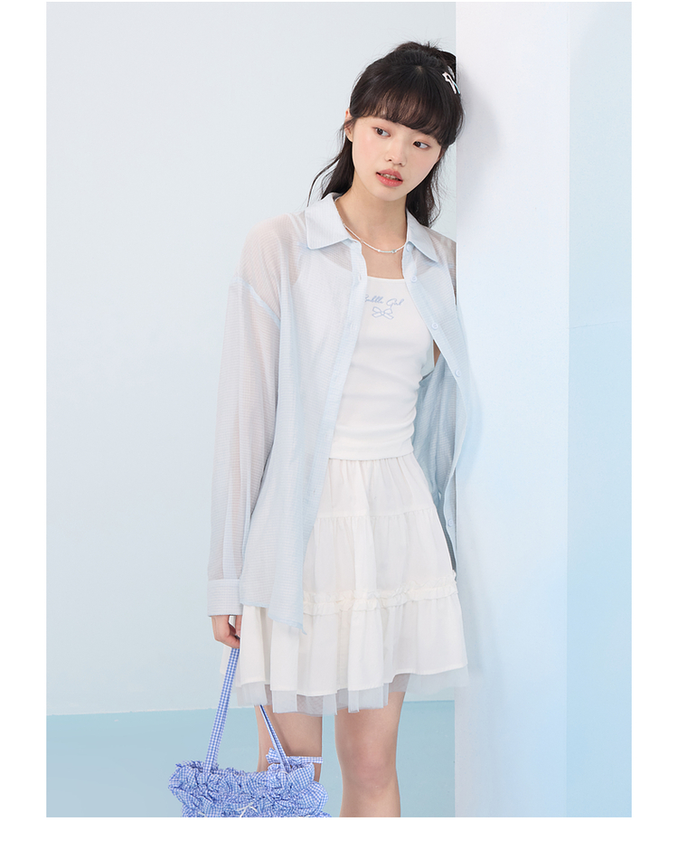 リボンブラウス 透け感シアーリボンブラウス