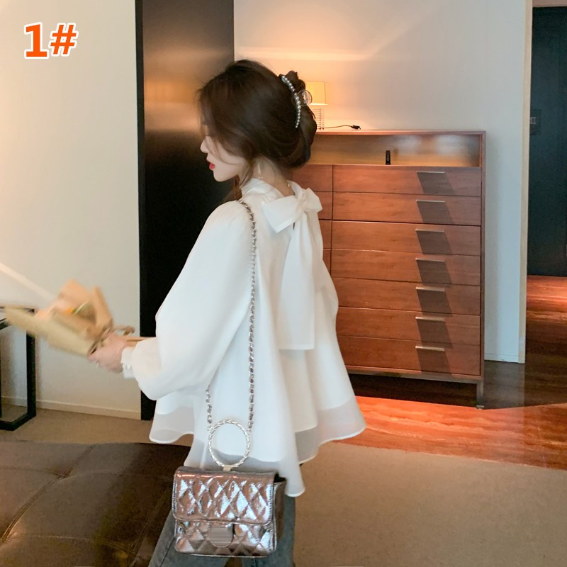 リボンブラウス 2025春夏新作 背面リボン シフォンブラウス 長袖 韓国風