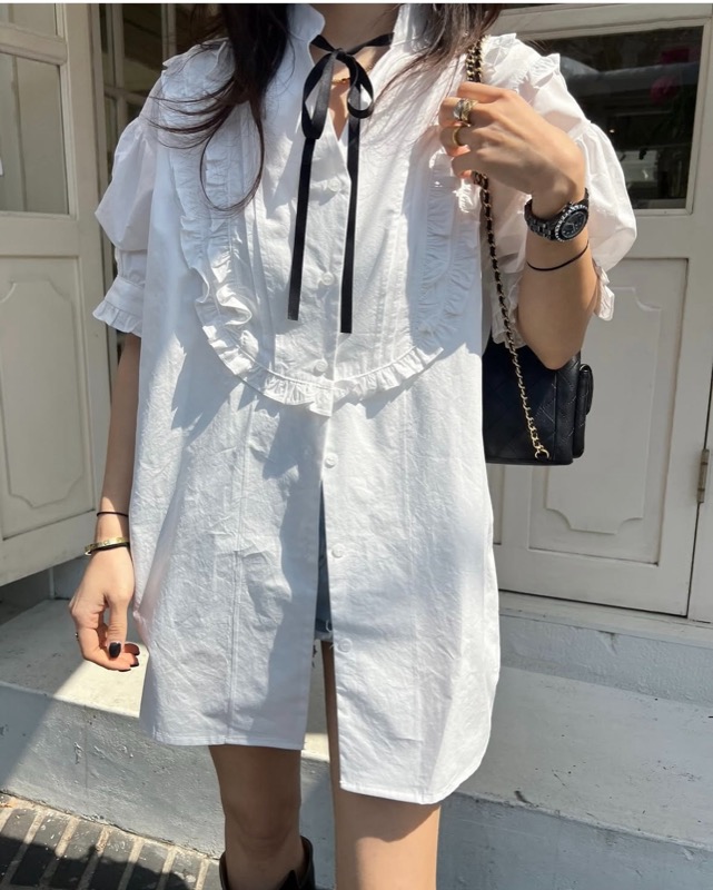 宮廷風フリルリボンブラウス半袖レディース