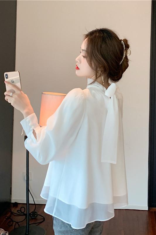 リボンブラウス 2025春夏新作 背面リボン シフォンブラウス 長袖 韓国風