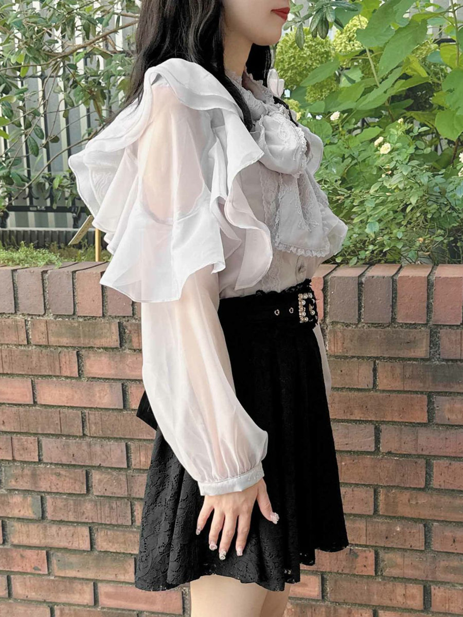 リボンブラウス ビックリボン 優美な宝石リボン飾りブラウス