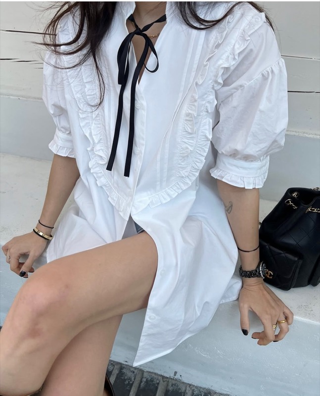 宮廷風フリルリボンブラウス半袖レディース