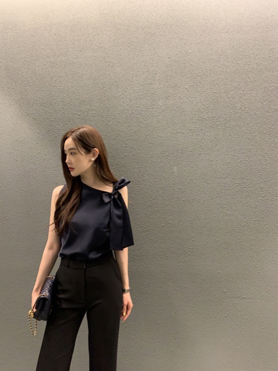 リボンブラウス 袖リボン付きノースリーブブラウス韓国風