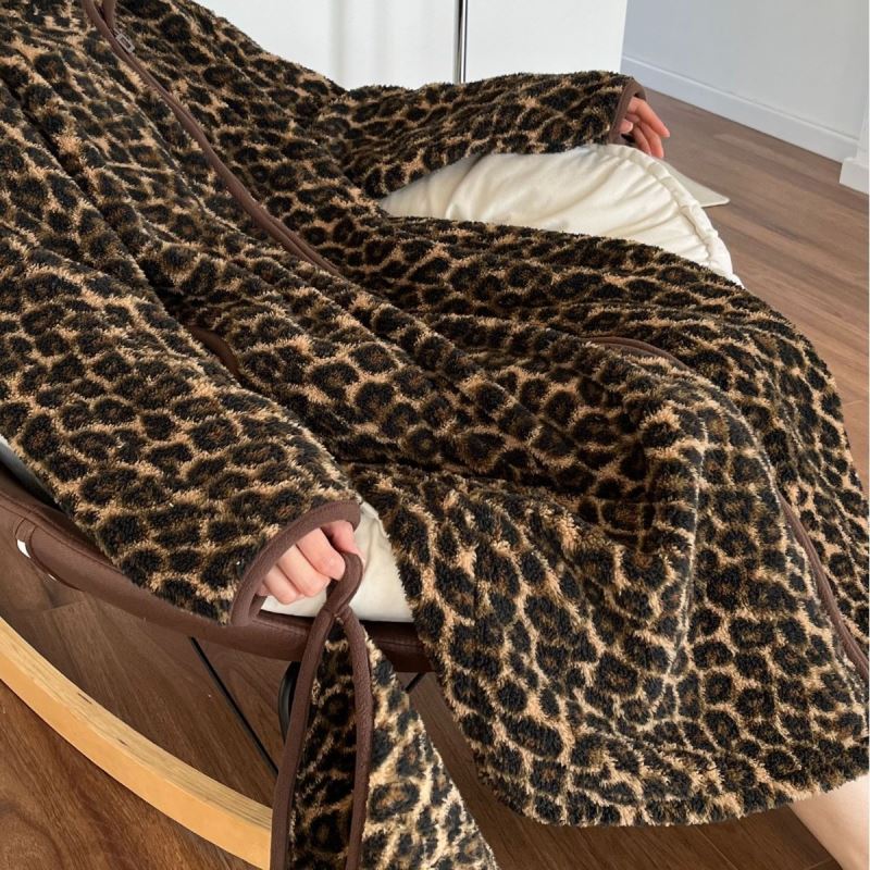 レディース ルームウェア 豹柄フード付きもこもこルームウェア