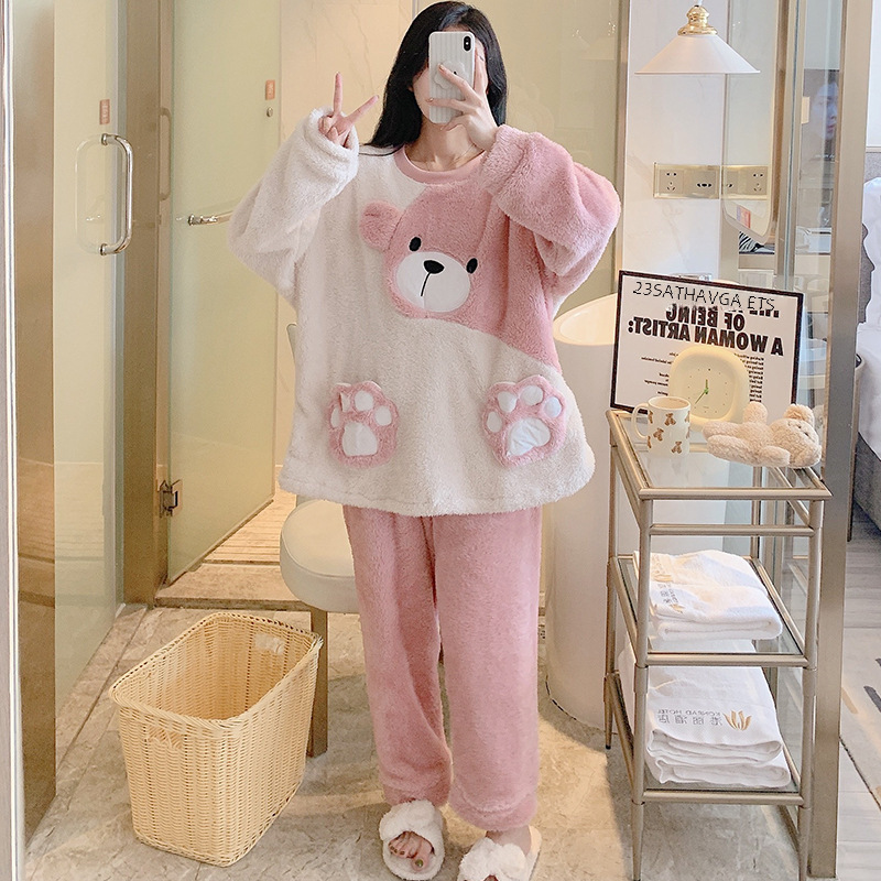 レディース ルームウェア もこもこくま長袖