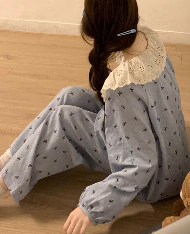 レディース ルームウェア 新作レディース花柄パジャマ上下セット襟付きルームウェア