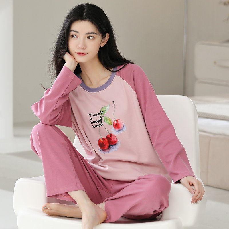 レディース ルームウェア かわいいイラストプリント長袖パジャマ上下セット