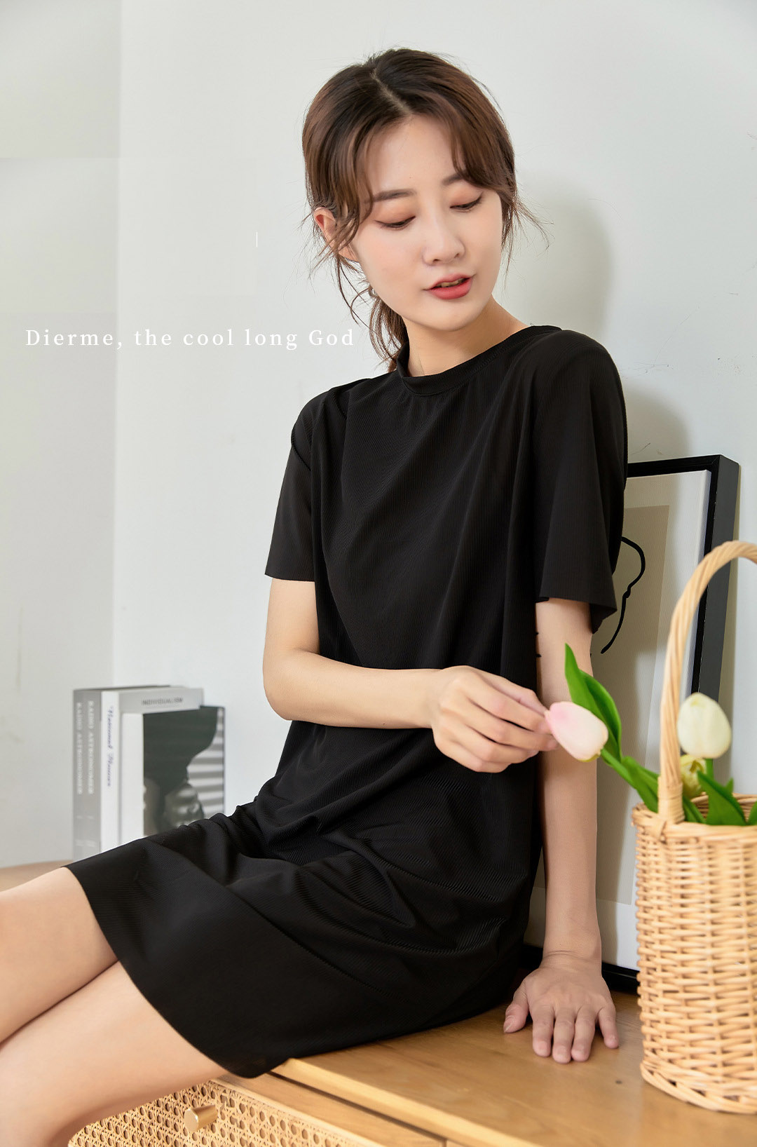 レディース ルームウェア 涼感リブ半袖ワンピース無地ルームウェア