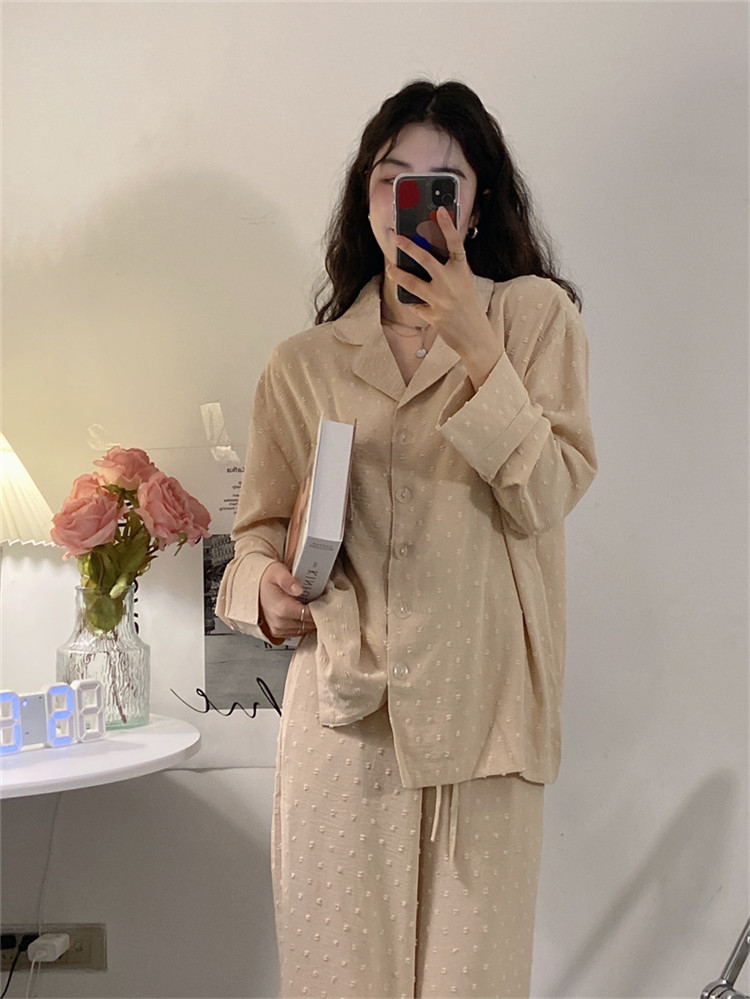 レディース ルームウェア ドット柄長袖パジャマ上下セット レディースルームウェア