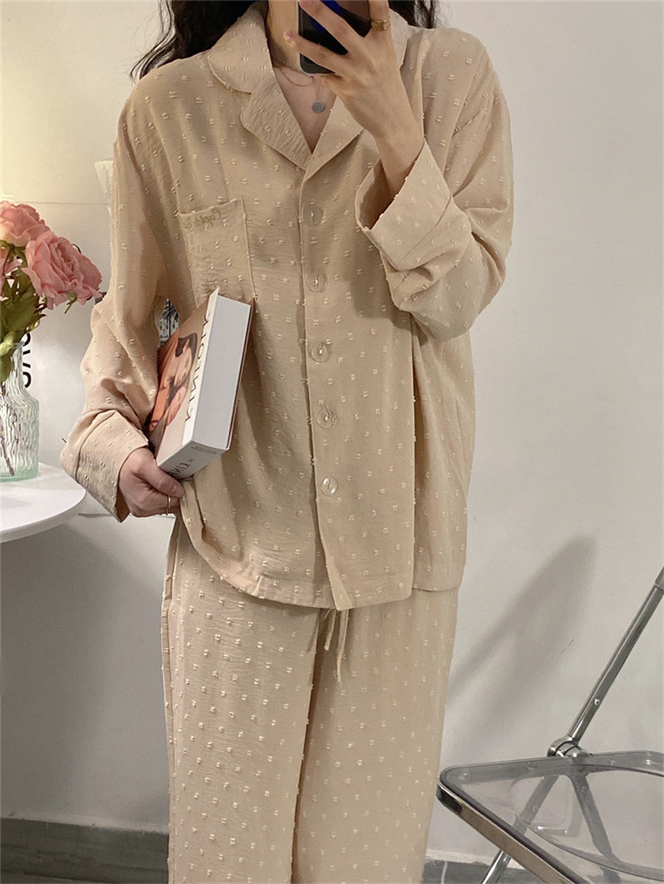 レディース ルームウェア ドット柄長袖パジャマ上下セット レディースルームウェア