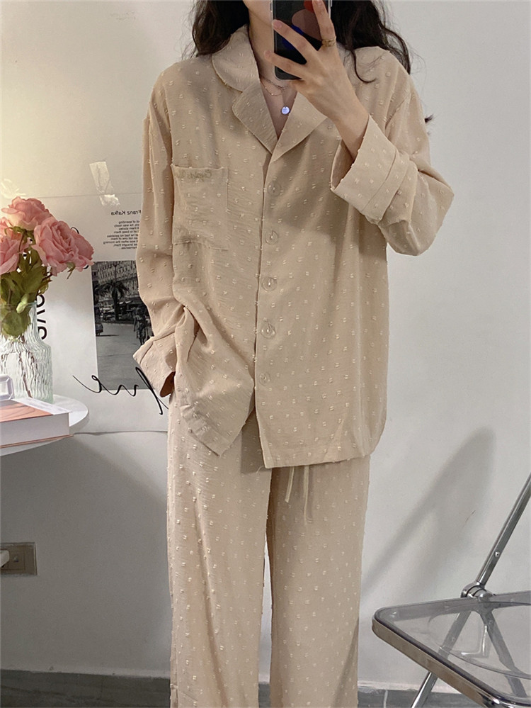 レディース ルームウェア ドット柄長袖パジャマ上下セット レディースルームウェア